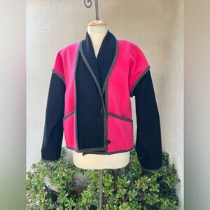 Vintage 80s New Wave jacket pink black wool with pockets sz M by beppa